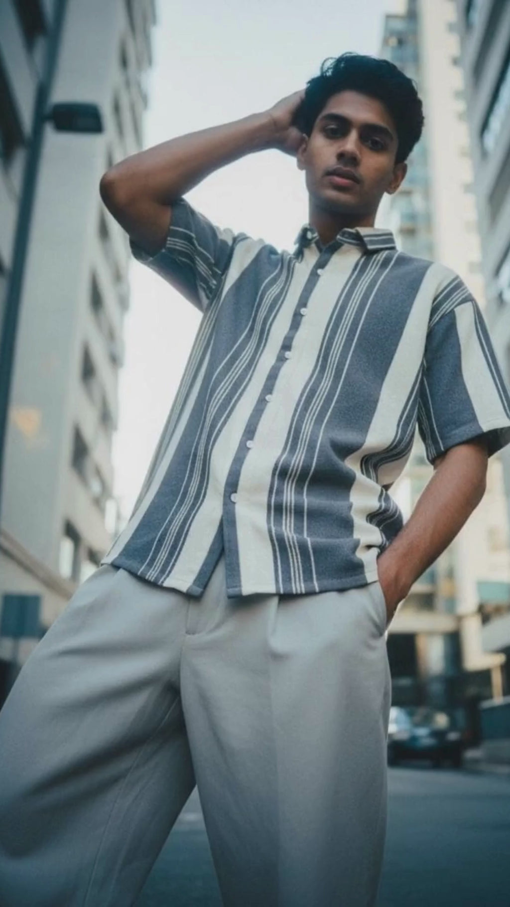 Stone Grey Urban Stripe Knit Shirt