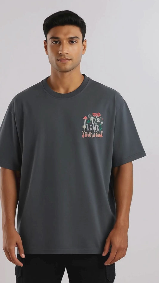 Love Yourself Drop Shoulder T-Shirt - Charcoal Blue