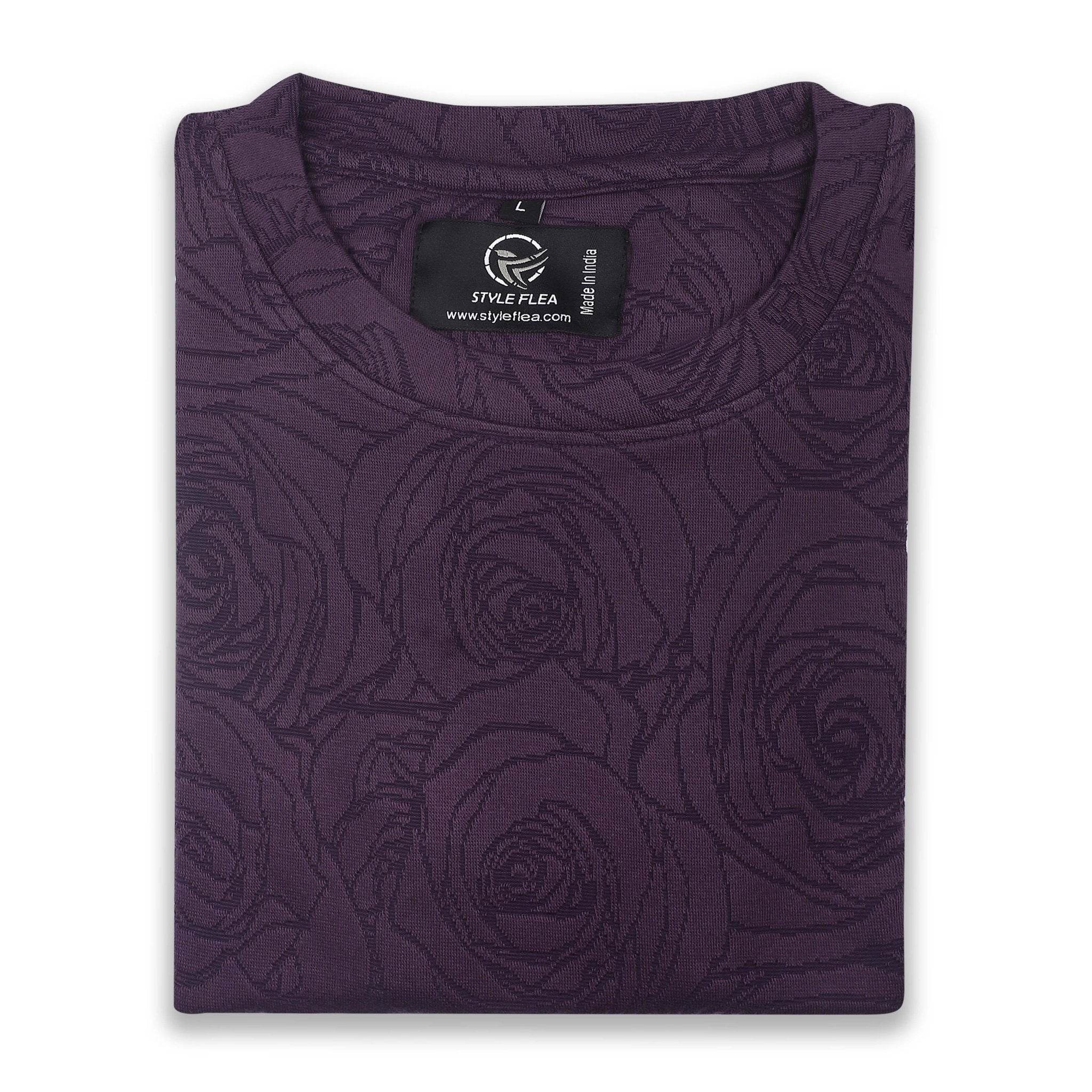 Rose Purple Embossed Drop Shoulder T-Shirt - styleflea