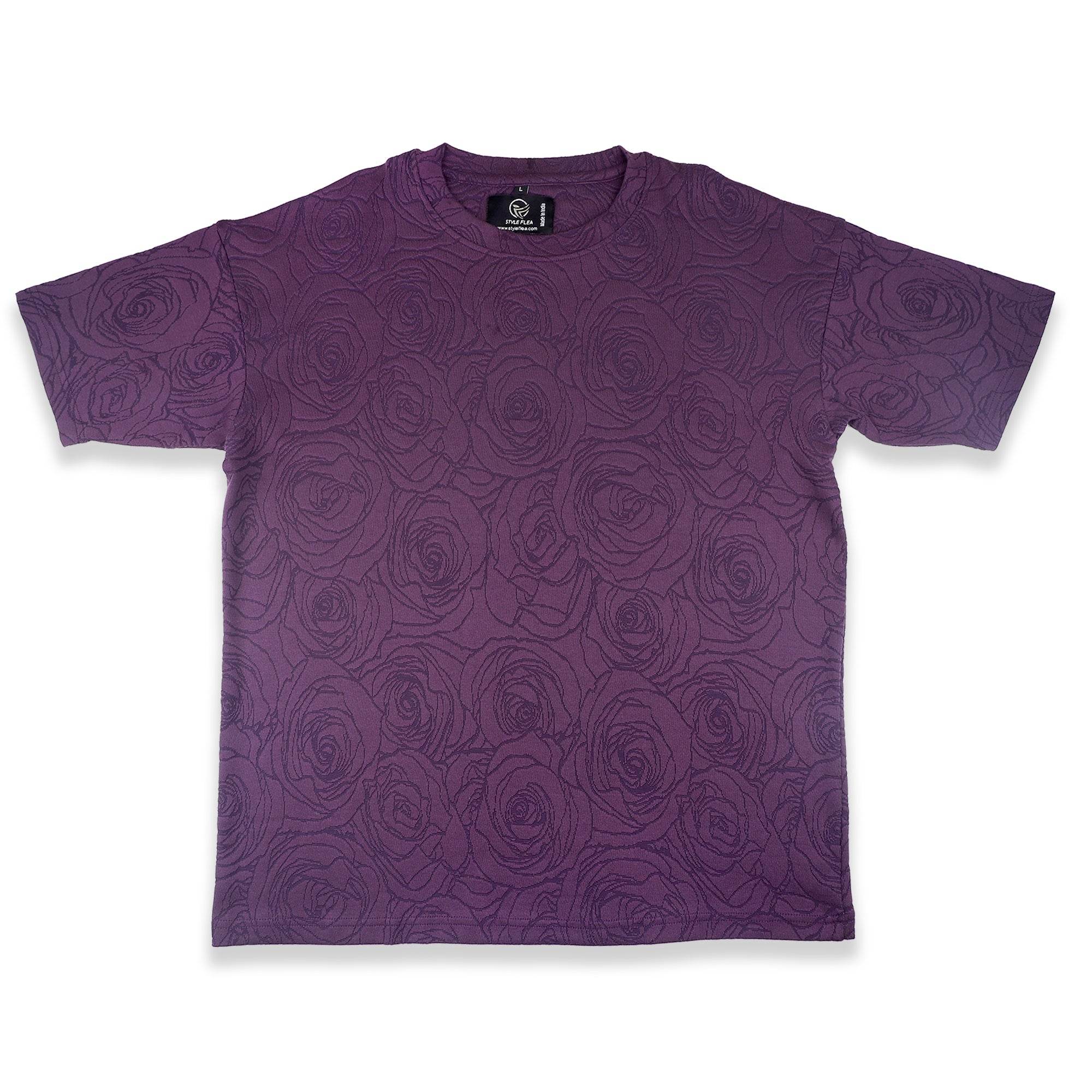 Rose Purple Embossed Drop Shoulder T-Shirt - styleflea