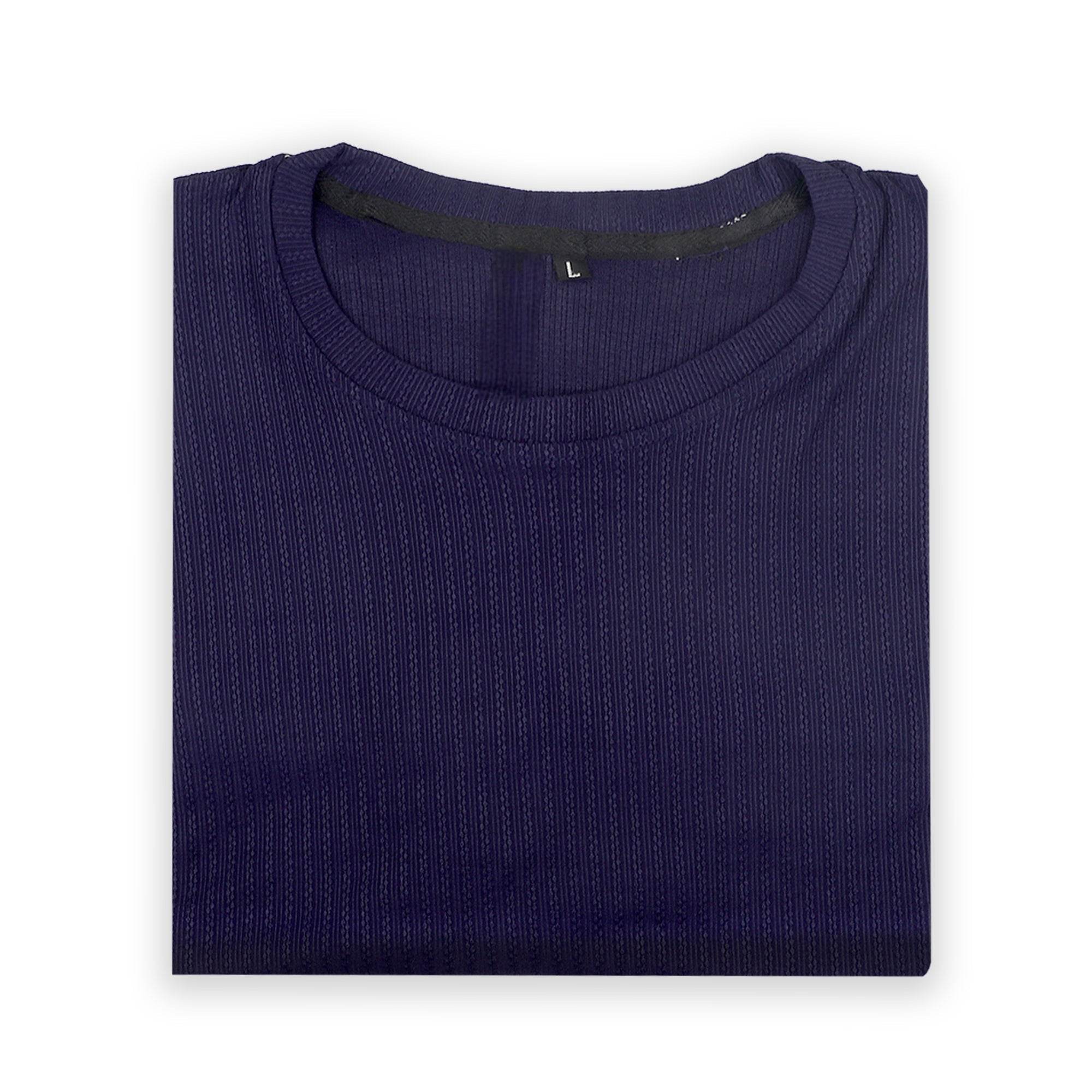 Dark Blue Ribbed T-Shirt – Ultra Stretch Edition - styleflea