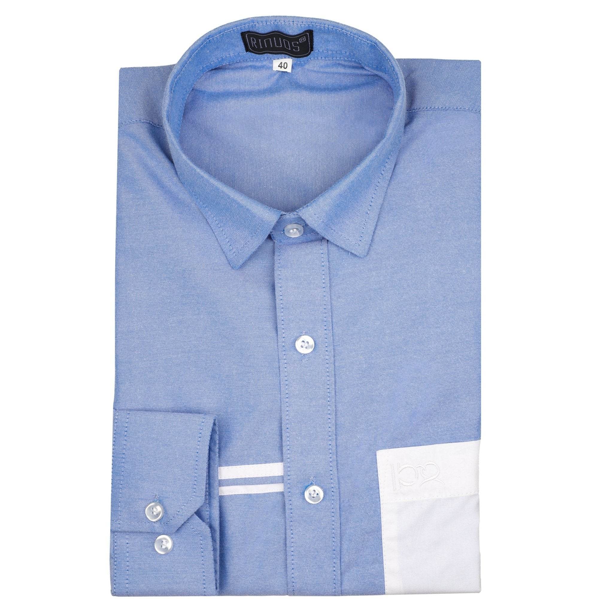 Skylight Blue White Pocket Cotton Shirt - styleflea