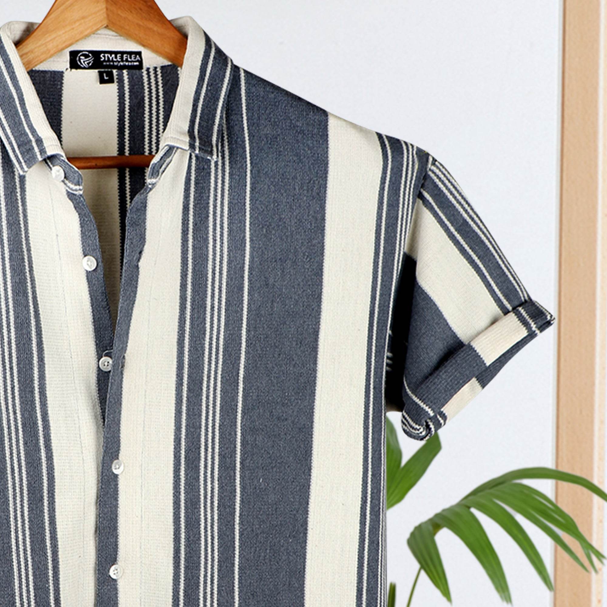 Stone Grey Urban Stripe Knit Shirt - styleflea