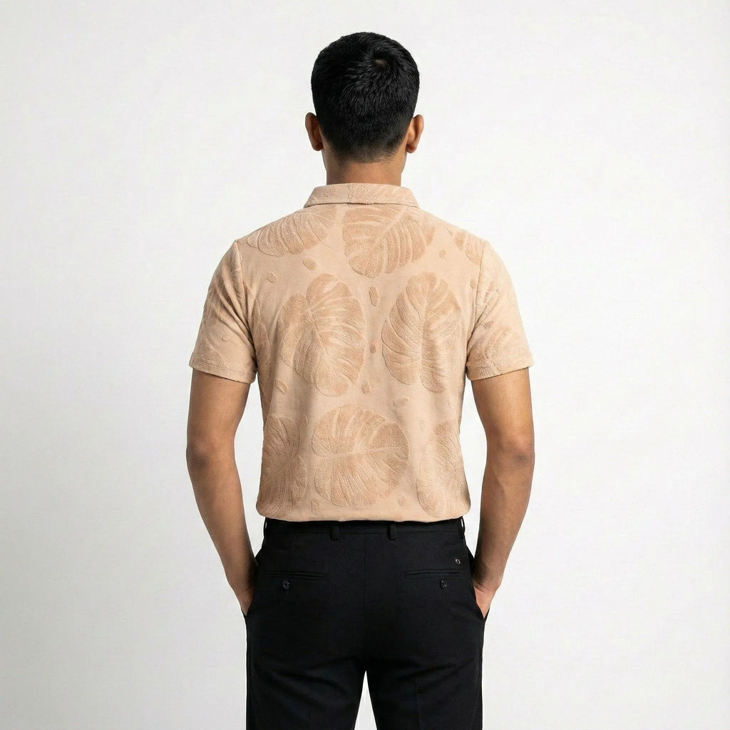 Beige Textured Polo - styleflea