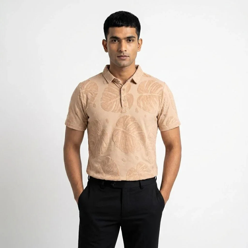 Beige Textured Polo - styleflea