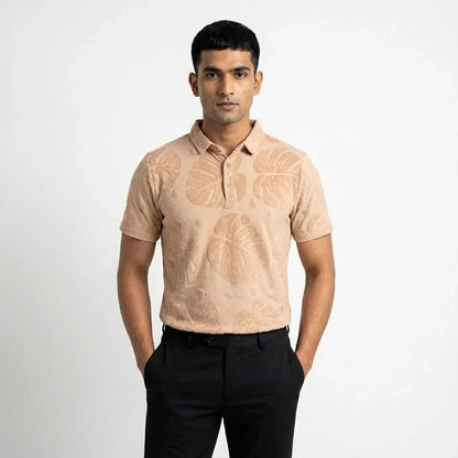 Beige Textured Polo - styleflea