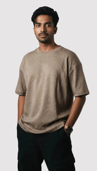 Beige Rose Embossed Drop Shoulder T-Shirt