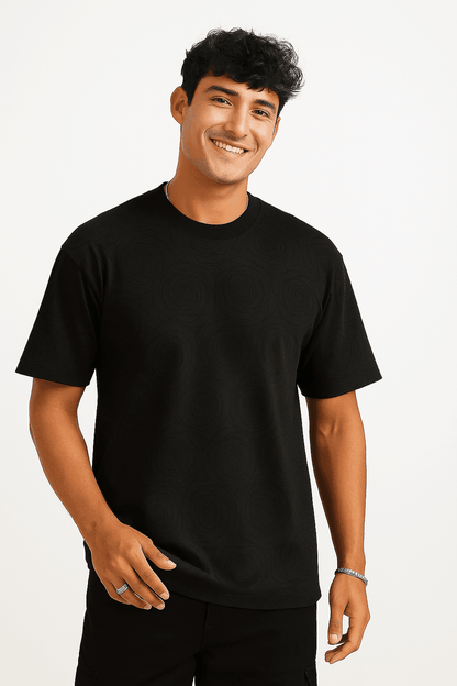 Midnight Rose Embossed Drop Shoulder T-shirt - styleflea