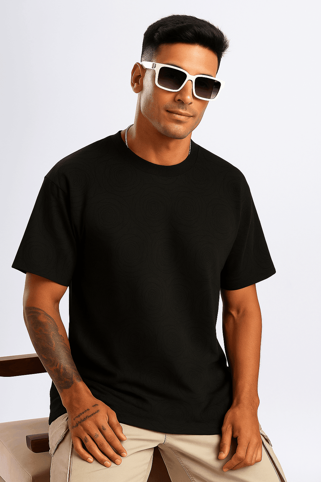 Midnight Rose Embossed Drop Shoulder T-shirt - styleflea