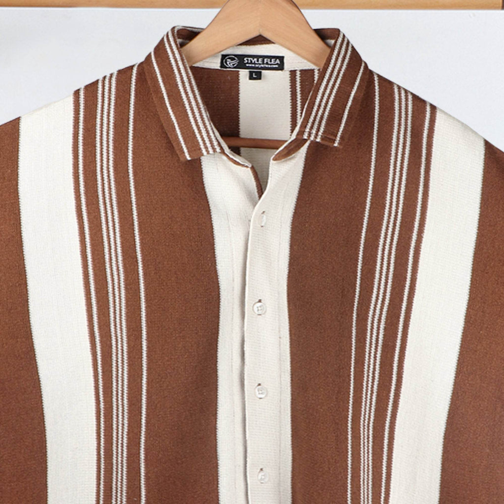 Earthy Brown Urban Stripe Knit Shirt - styleflea