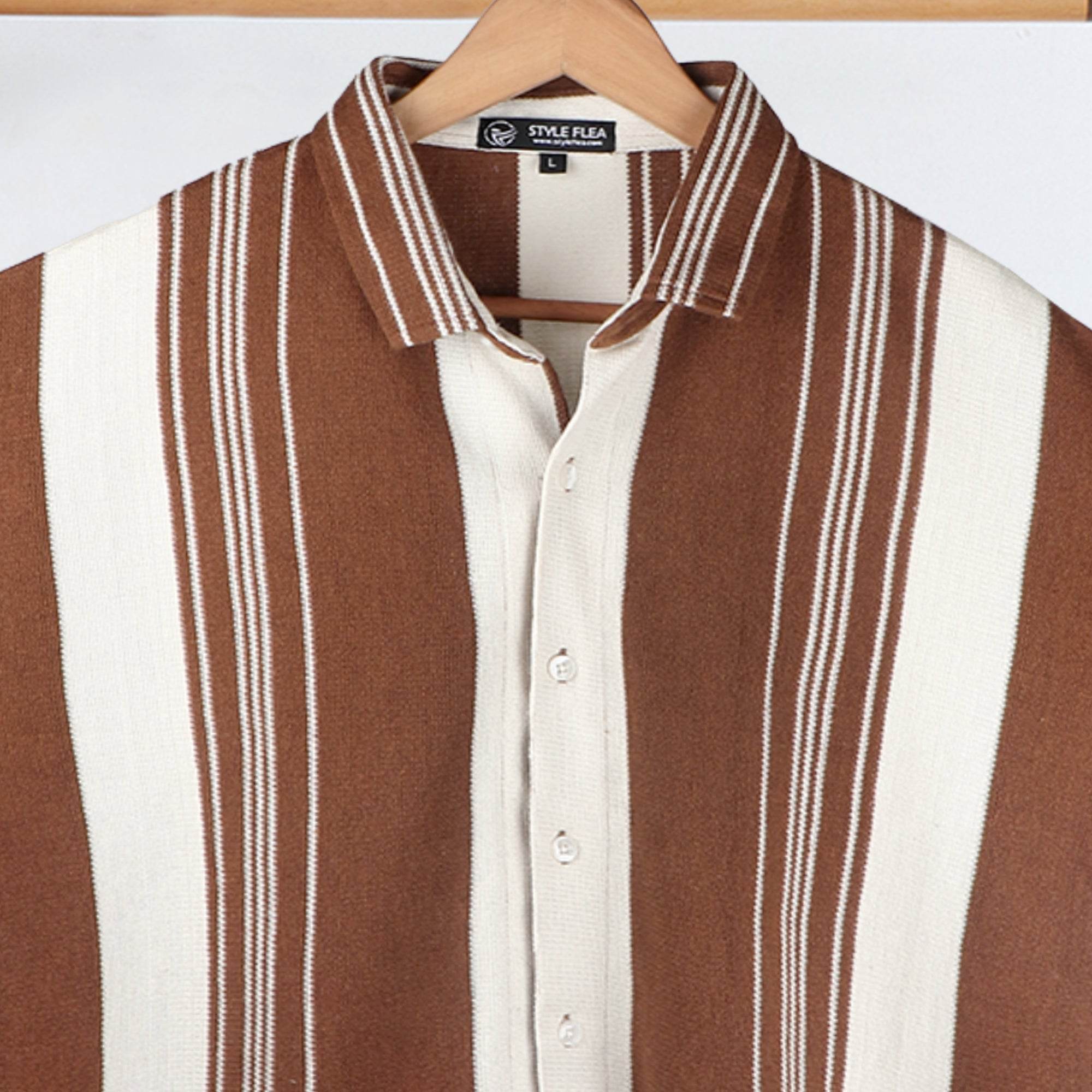 Earthy Brown Urban Stripe Knit Shirt - styleflea