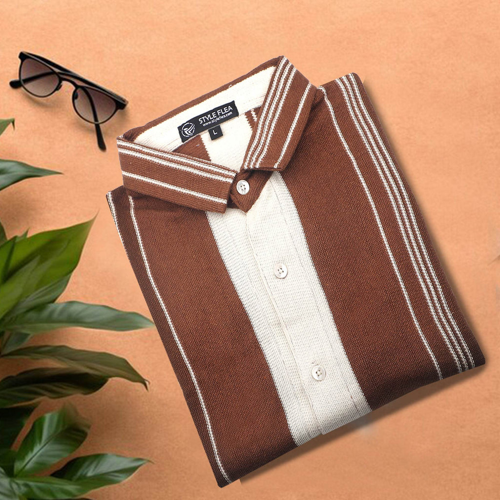 Earthy Brown Urban Stripe Knit Shirt - styleflea