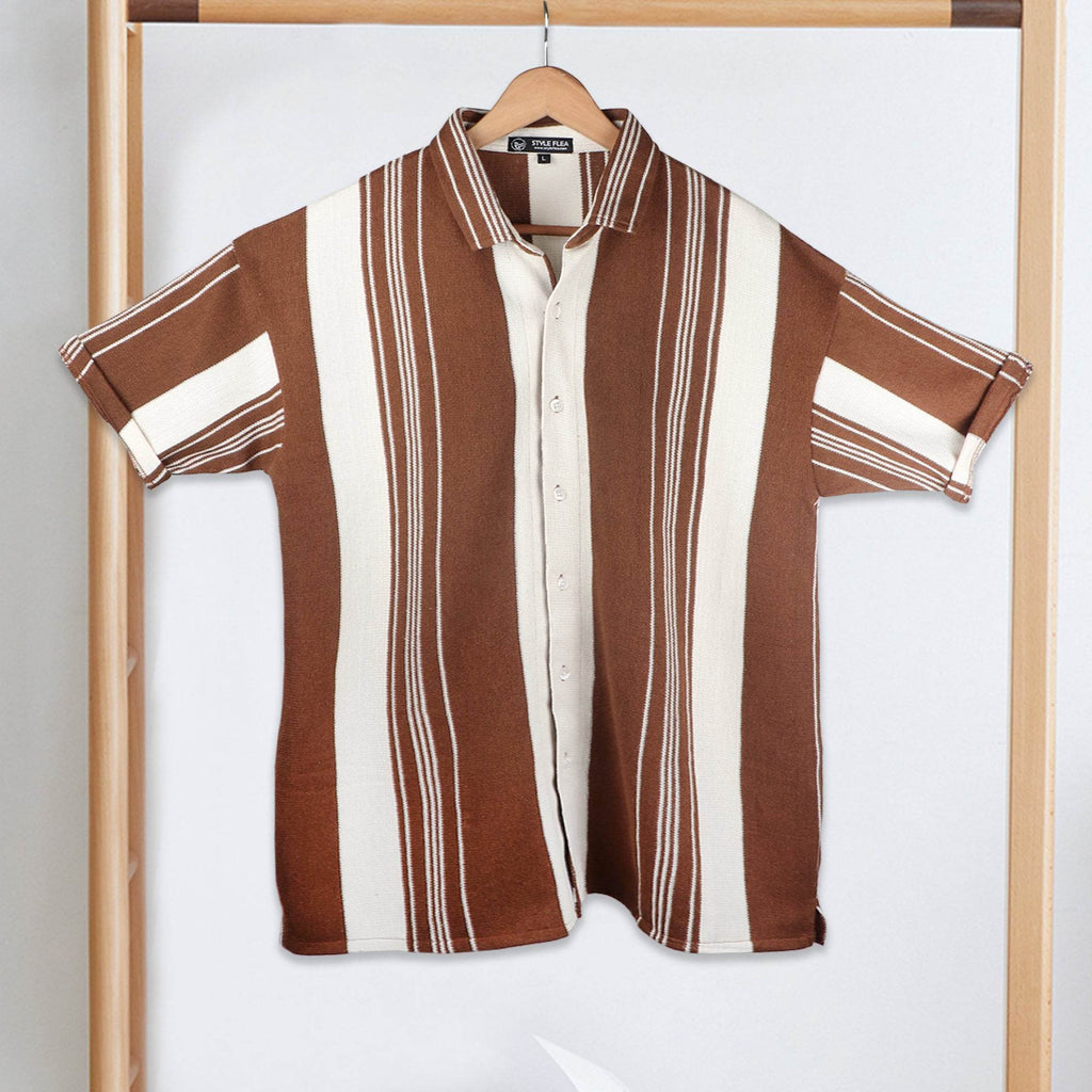 Earthy Brown Urban Stripe Knit Shirt - styleflea