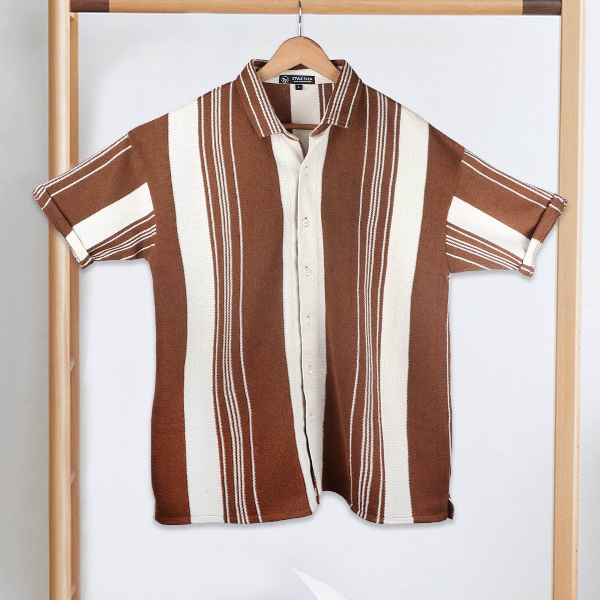 Earthy Brown Urban Stripe Knit Shirt - styleflea