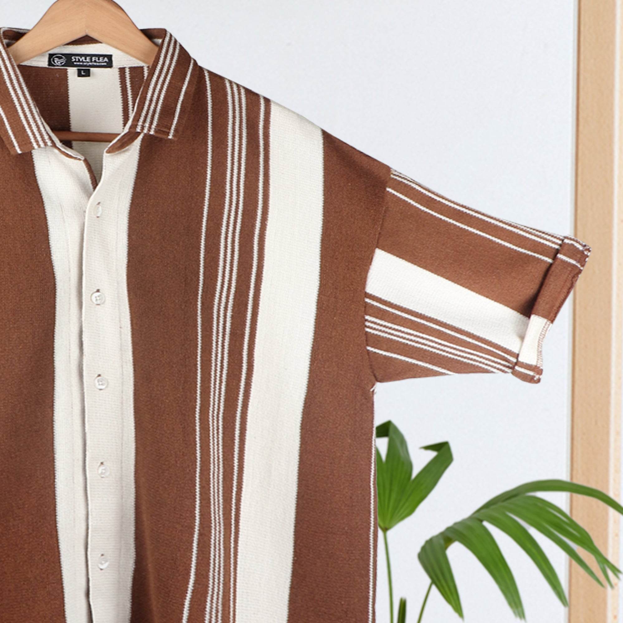 Earthy Brown Urban Stripe Knit Shirt - styleflea