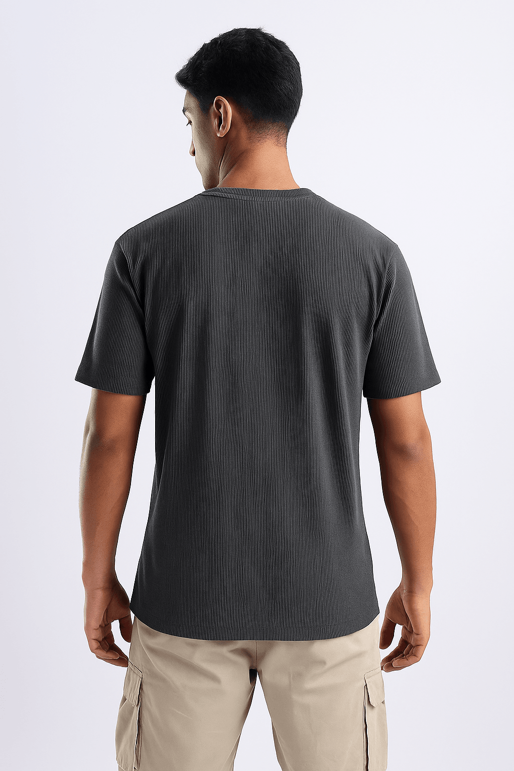 Charcoal Grey Ribbed T-Shirt – Ultra Stretch Edition - styleflea
