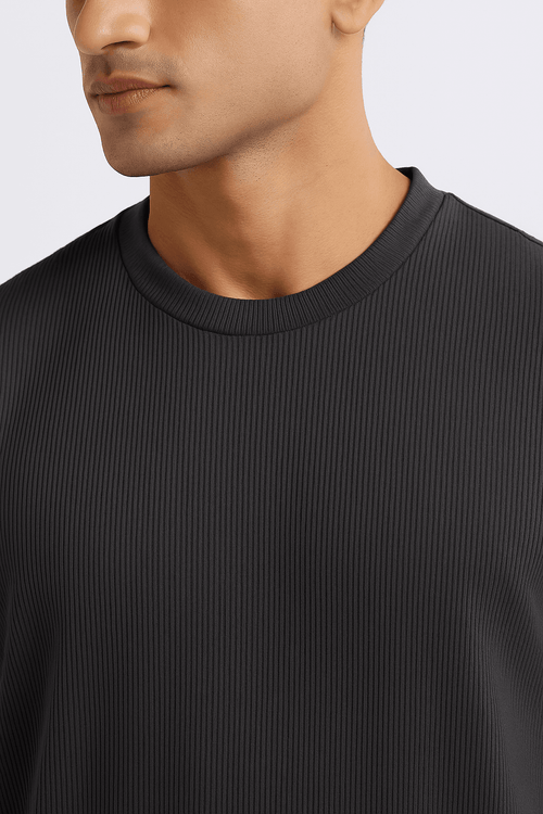 Charcoal Grey Ribbed T-Shirt – Ultra Stretch Edition - styleflea