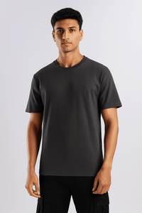 Charcoal Grey Ribbed T-Shirt – Ultra Stretch Edition