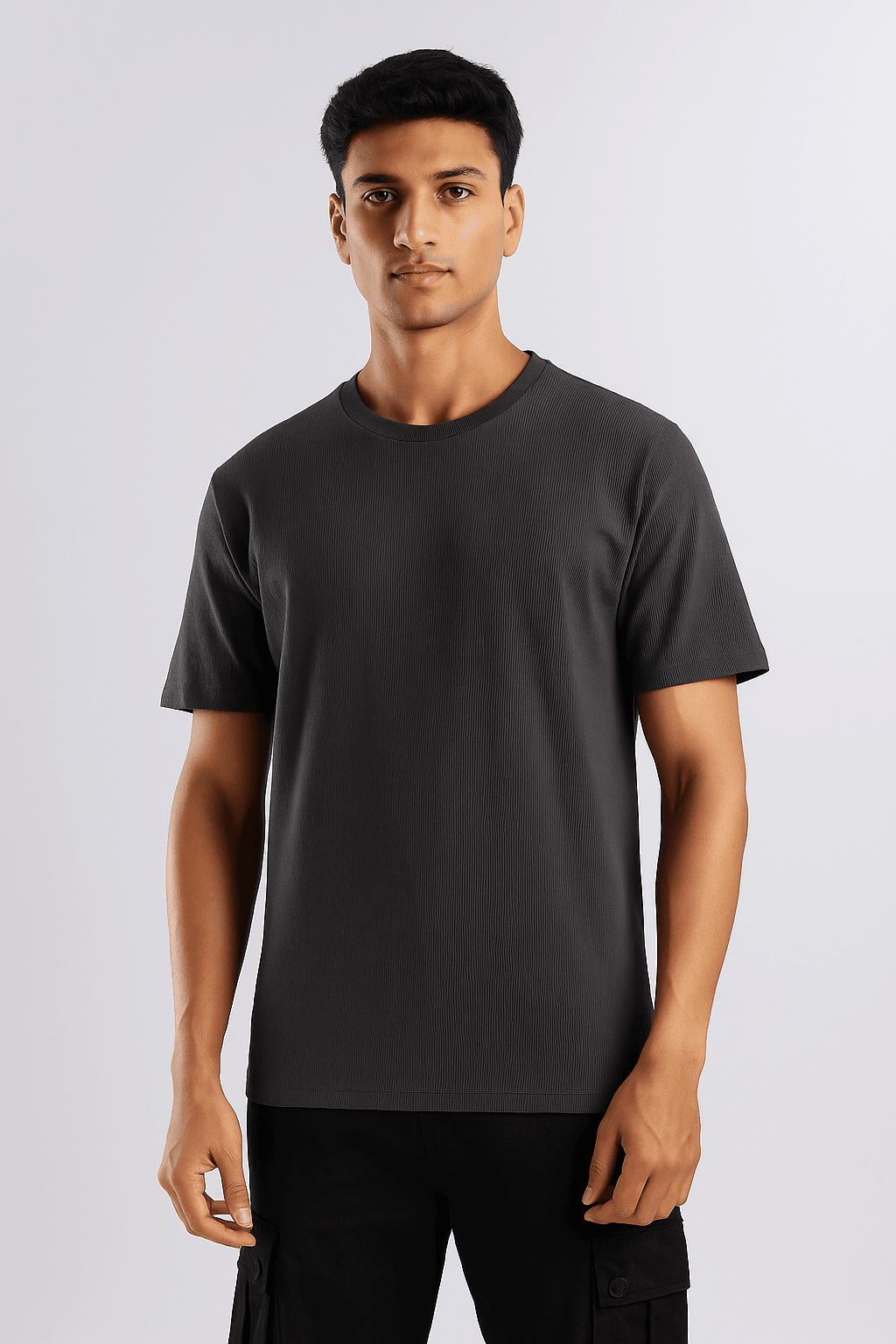 Charcoal Grey Ribbed T-Shirt – Ultra Stretch Edition - styleflea