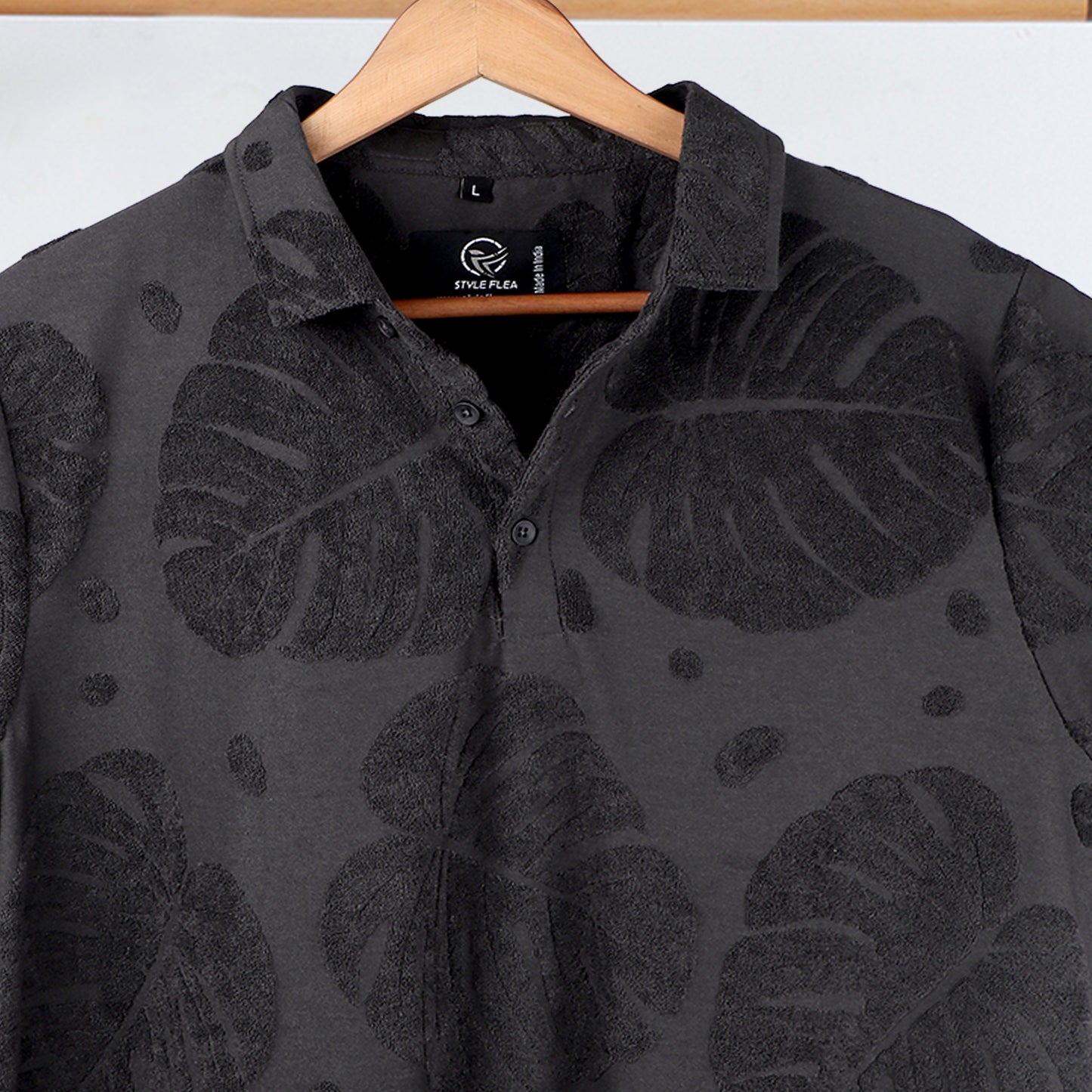 Charcoal  Leaf Pattern Polo