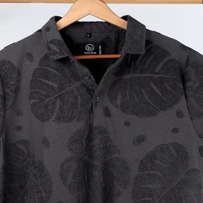 Charcoal  Leaf Pattern Polo