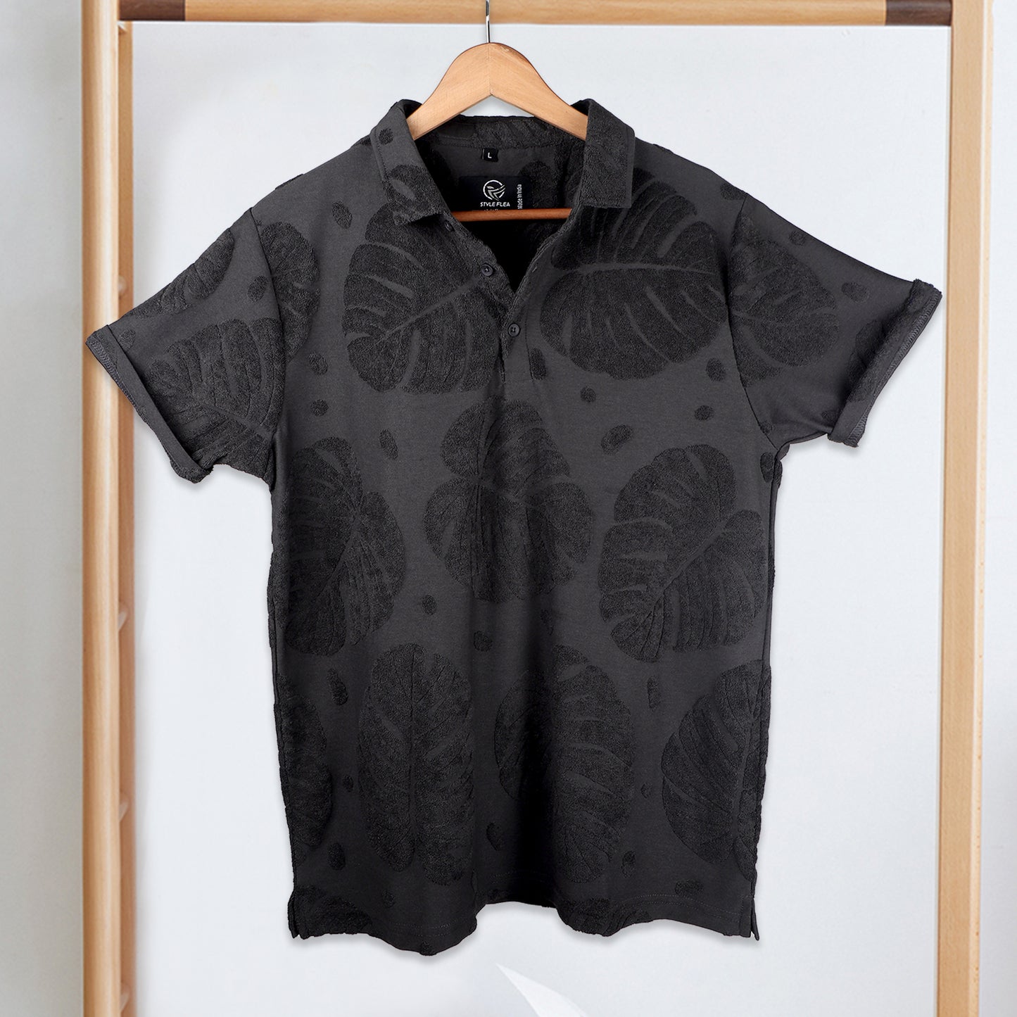 Charcoal  Leaf Pattern Polo