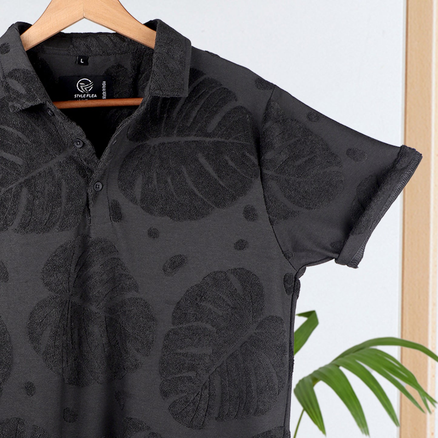 Charcoal  Leaf Pattern Polo