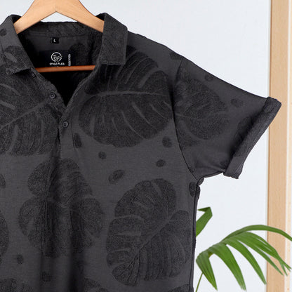 Charcoal  Leaf Pattern Polo