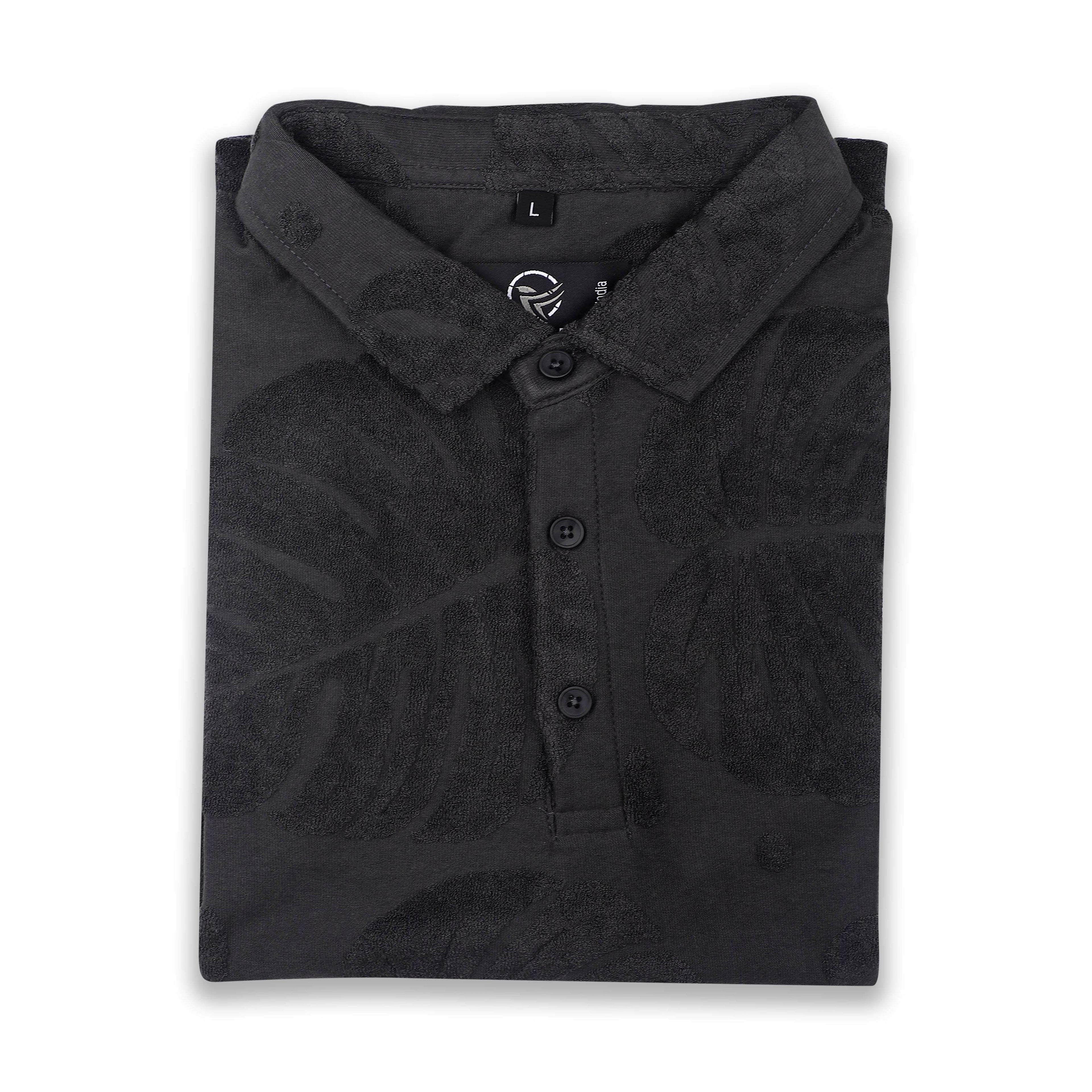 Dark Grey Textured Polo - styleflea