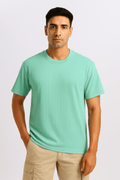 Cyan Ribbed Oversized T-Shirt - styleflea