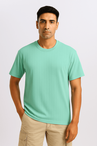 Cyan Ribbed Oversized T-Shirt - styleflea
