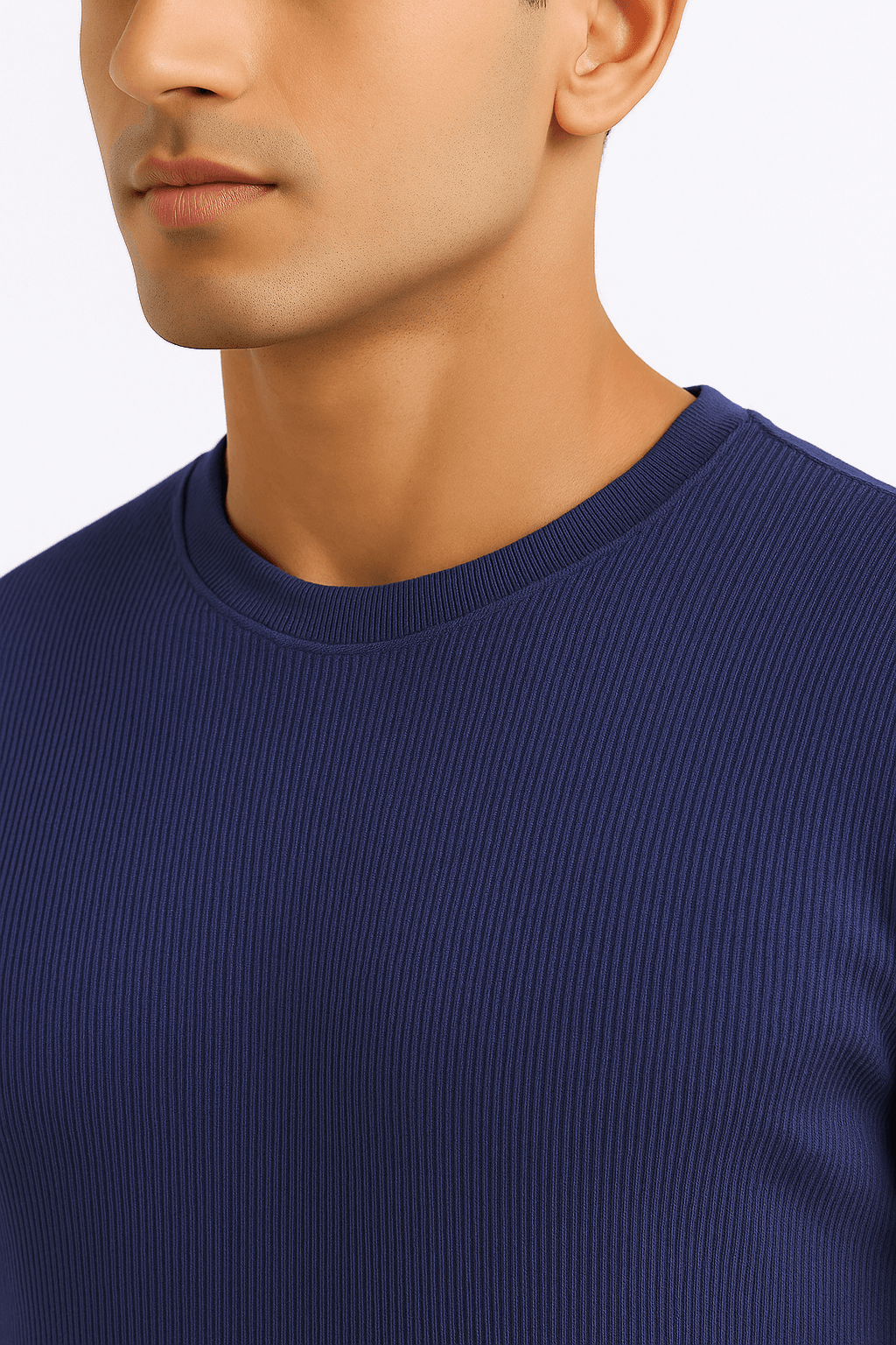 Dark Blue Ribbed T-Shirt – Ultra Stretch Edition - styleflea