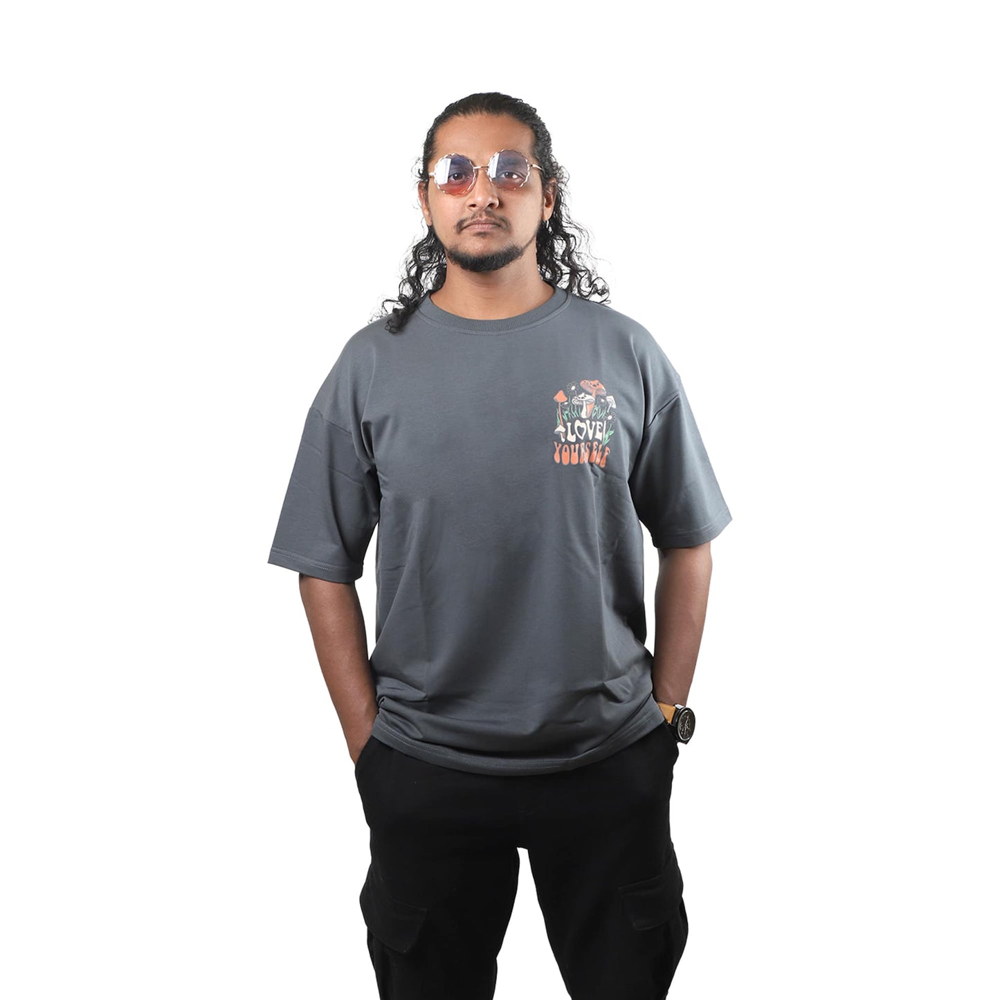 Love Yourself Drop Shoulder T-Shirt - Dark Gray