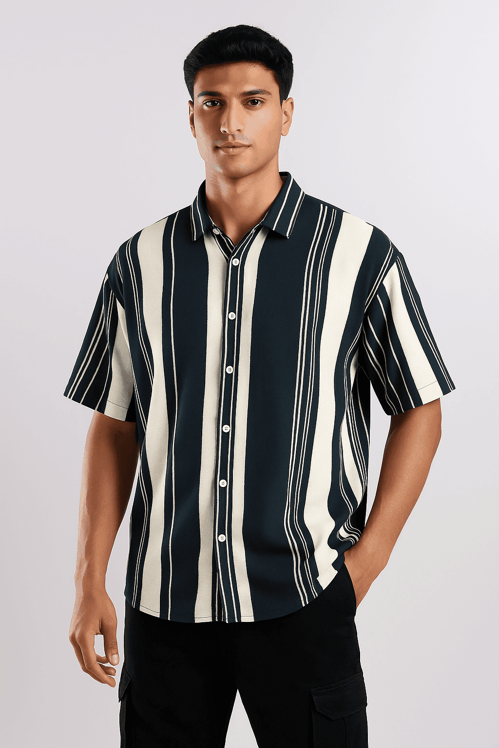 Dark Green Urban Stripe Knit Shirt - styleflea