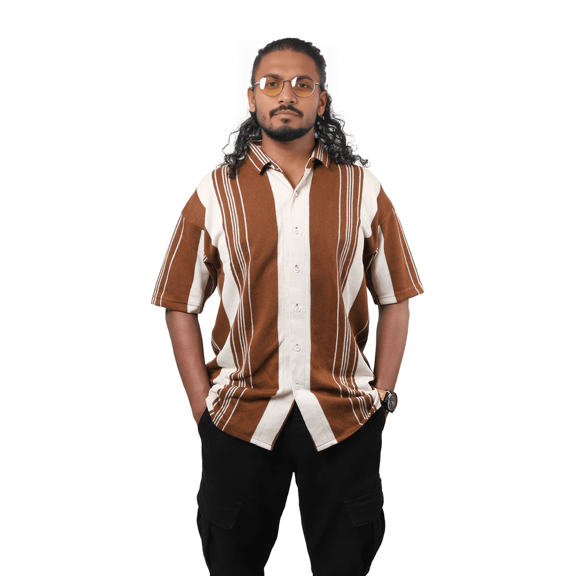 Earthy Brown Urban Stripe Knit Shirt - styleflea
