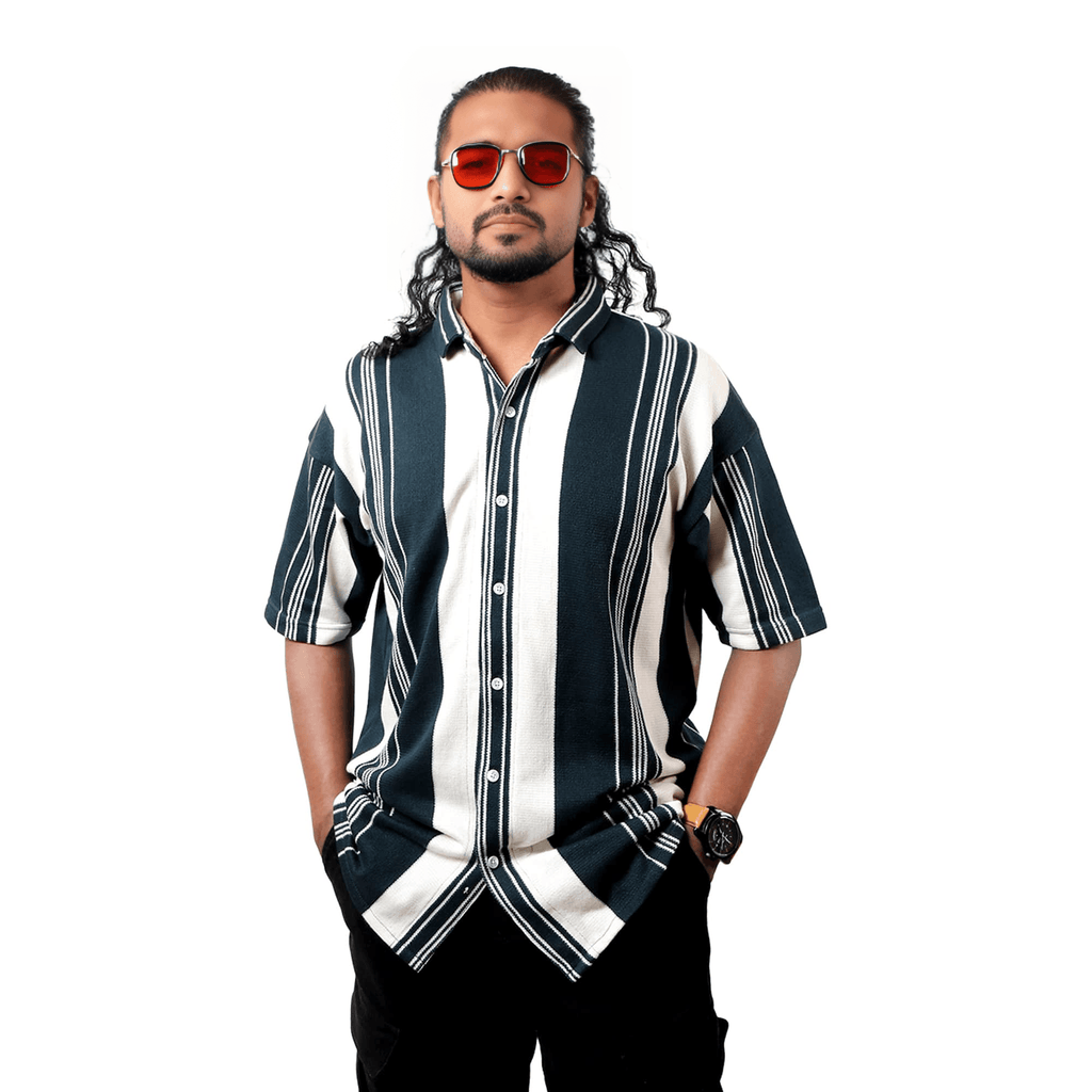 Dark Green Urban Stripe Knit Shirt - styleflea