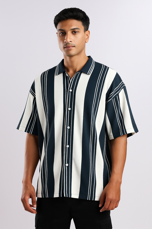 Dark Green Urban Stripe Knit Shirt