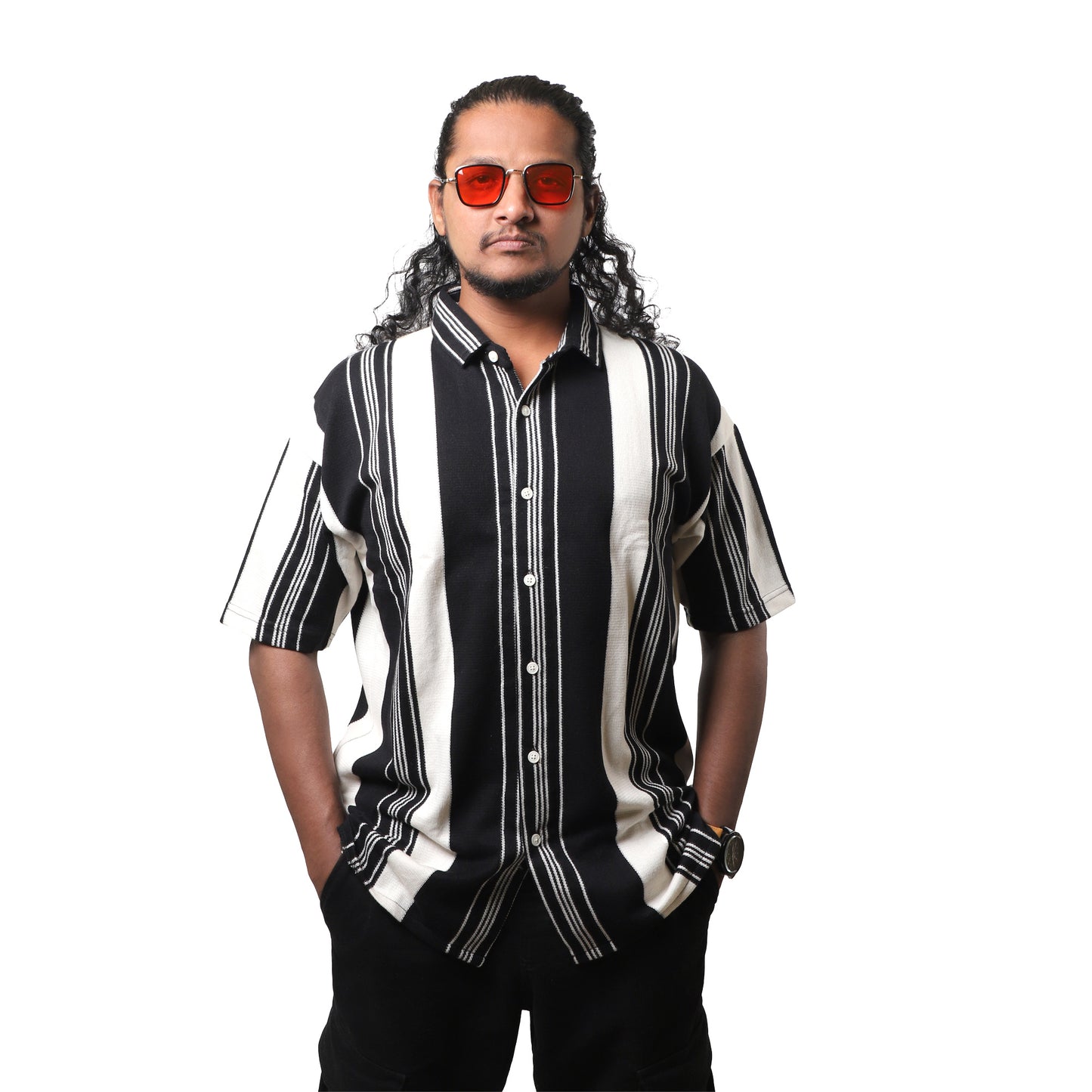 Black Urban Stripe Knit Shirt