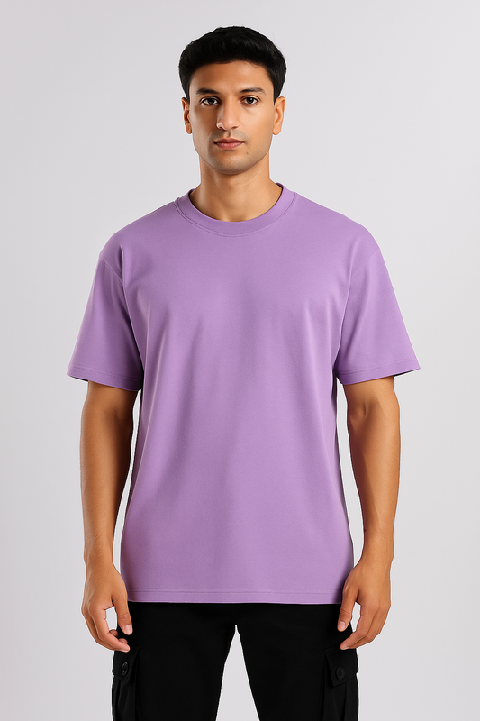 Lavender ribbed ultra stretch T-shirt, shown from the front.