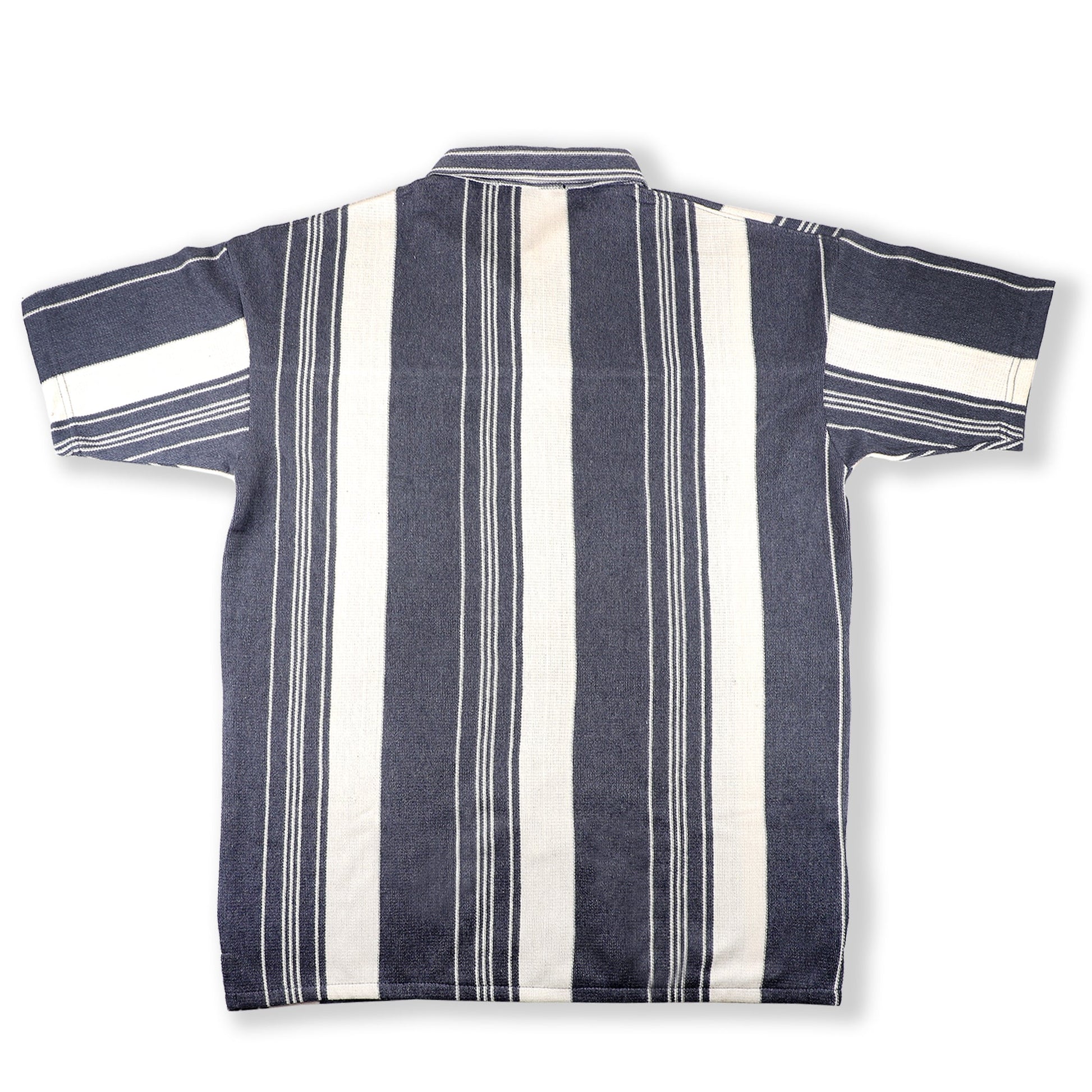 Back view of Navy & Cream Striped Shirt – lightweight and durable casual wear