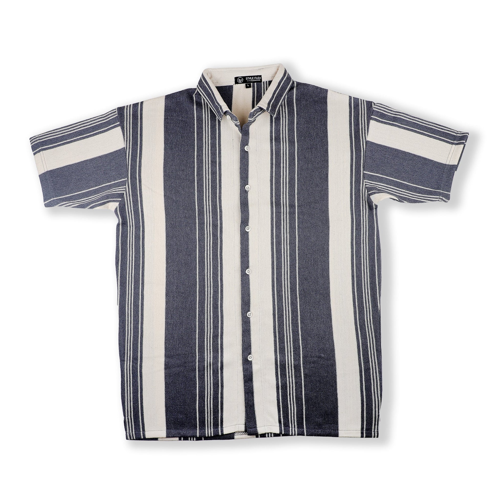 Navy & Cream Striped Shirt made from 100% cotton, front view