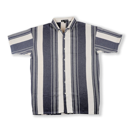 Navy & Cream Striped Shirt made from 100% cotton, front view