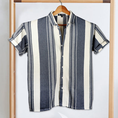 lat-lay of Navy & Cream Striped Shirt – perfect for everyday and semi-formal occasions