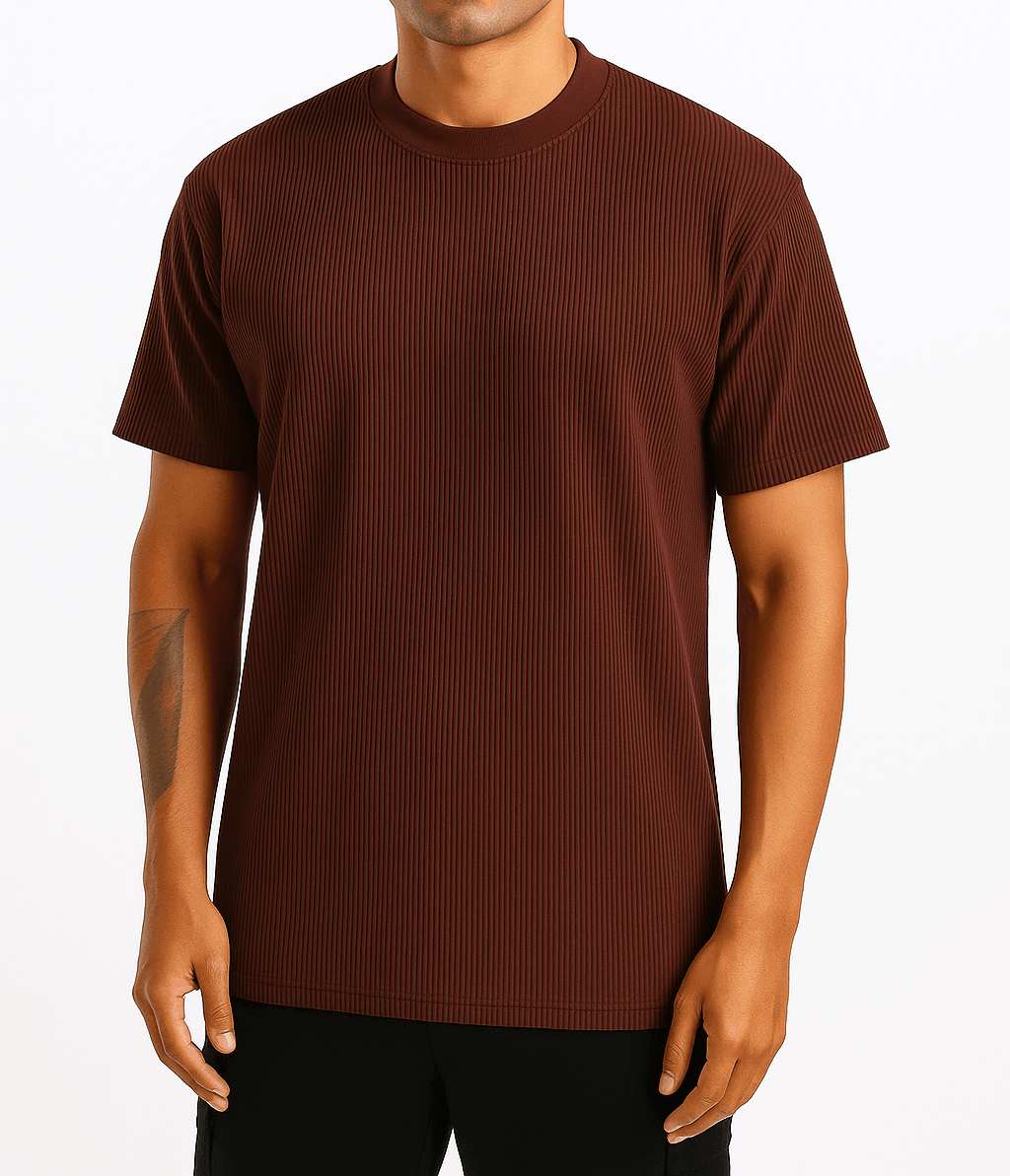 Maroon Ribbed T-Shirt – Ultra Stretch Edition - styleflea