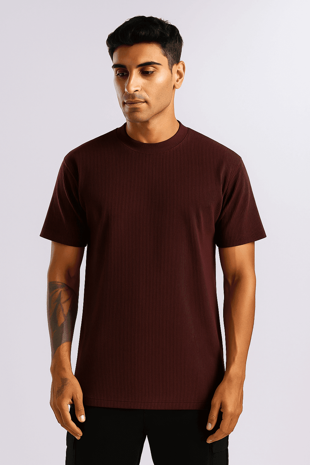 Maroon Ribbed T-Shirt – Ultra Stretch Edition - styleflea