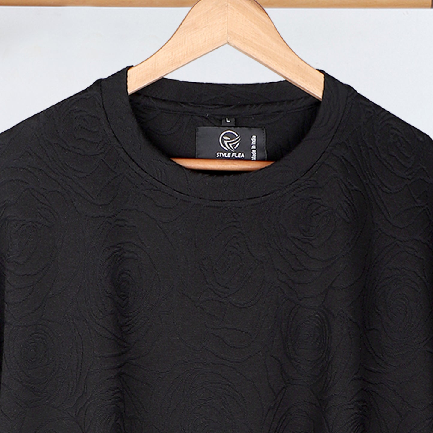 Navy Rose Embossed Drop Shoulder T-Shirt