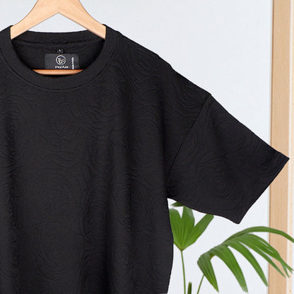 Navy Rose Embossed Drop Shoulder T-Shirt