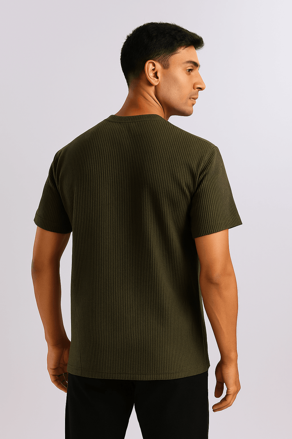 Olive Ribbed T-Shirt – Ultra Stretch Edition - styleflea