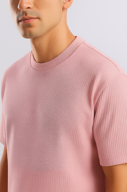 Pink Ribbed T-Shirt - Ultra Stretch Edition