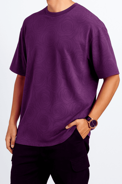 Purple Rose Embossed Drop Shoulder T-Shirt - styleflea